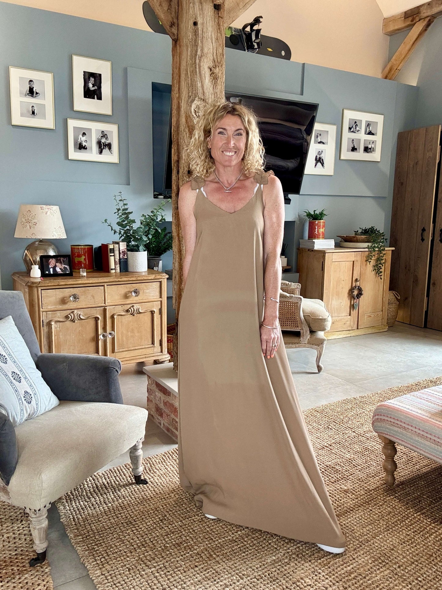 Sumatra Frill Strap Maxi Dress | Camel
