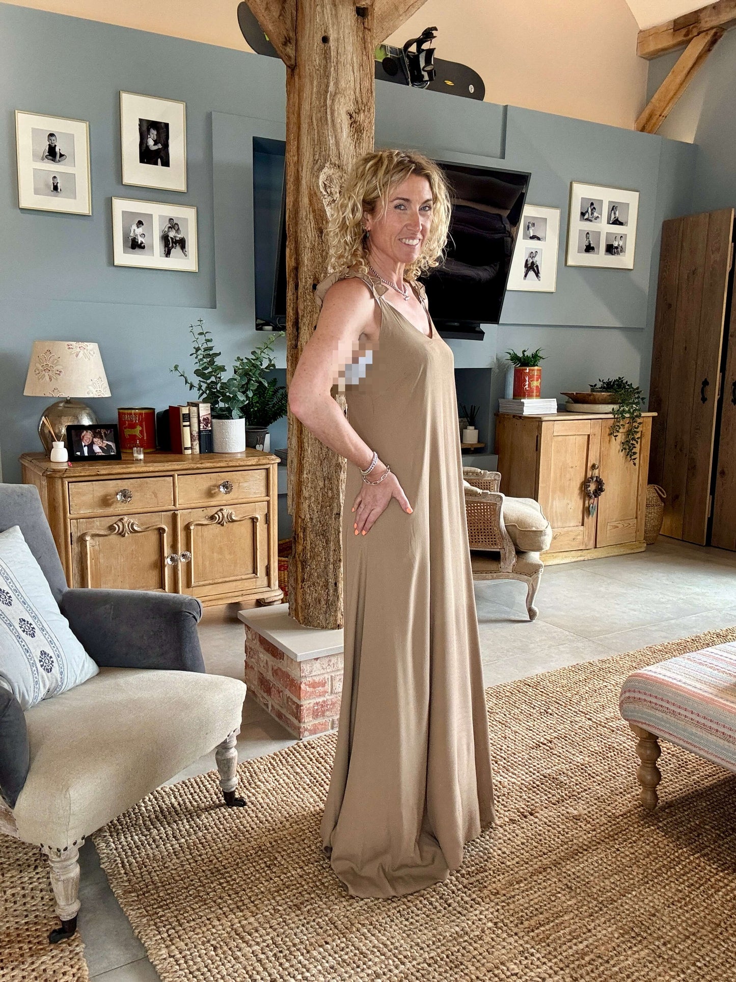 Sumatra Frill Strap Maxi Dress | Camel