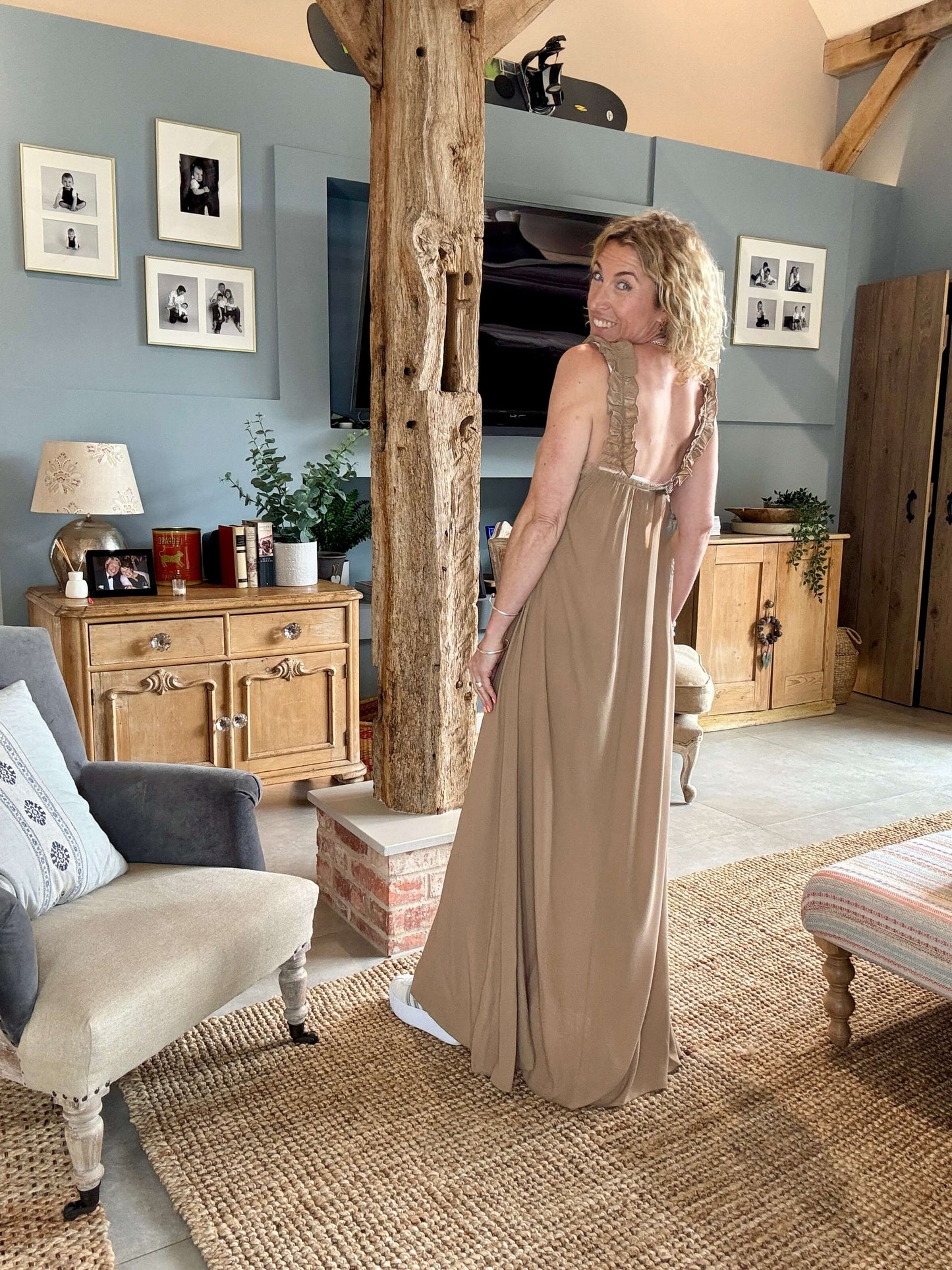 Sumatra Frill Strap Maxi Dress | Camel