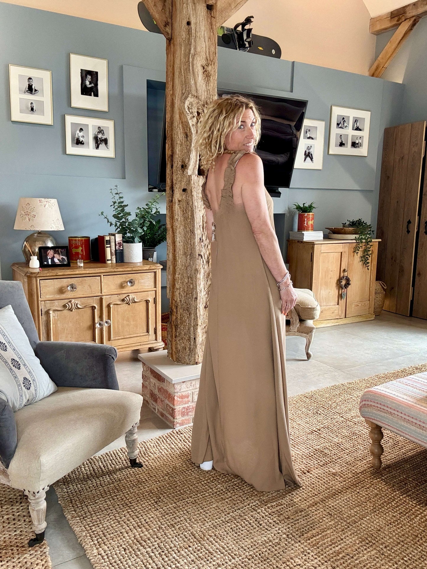 Sumatra Frill Strap Maxi Dress | Camel