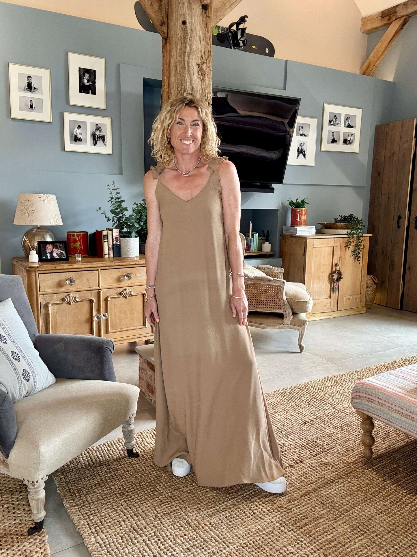 Sumatra Frill Strap Maxi Dress | Camel