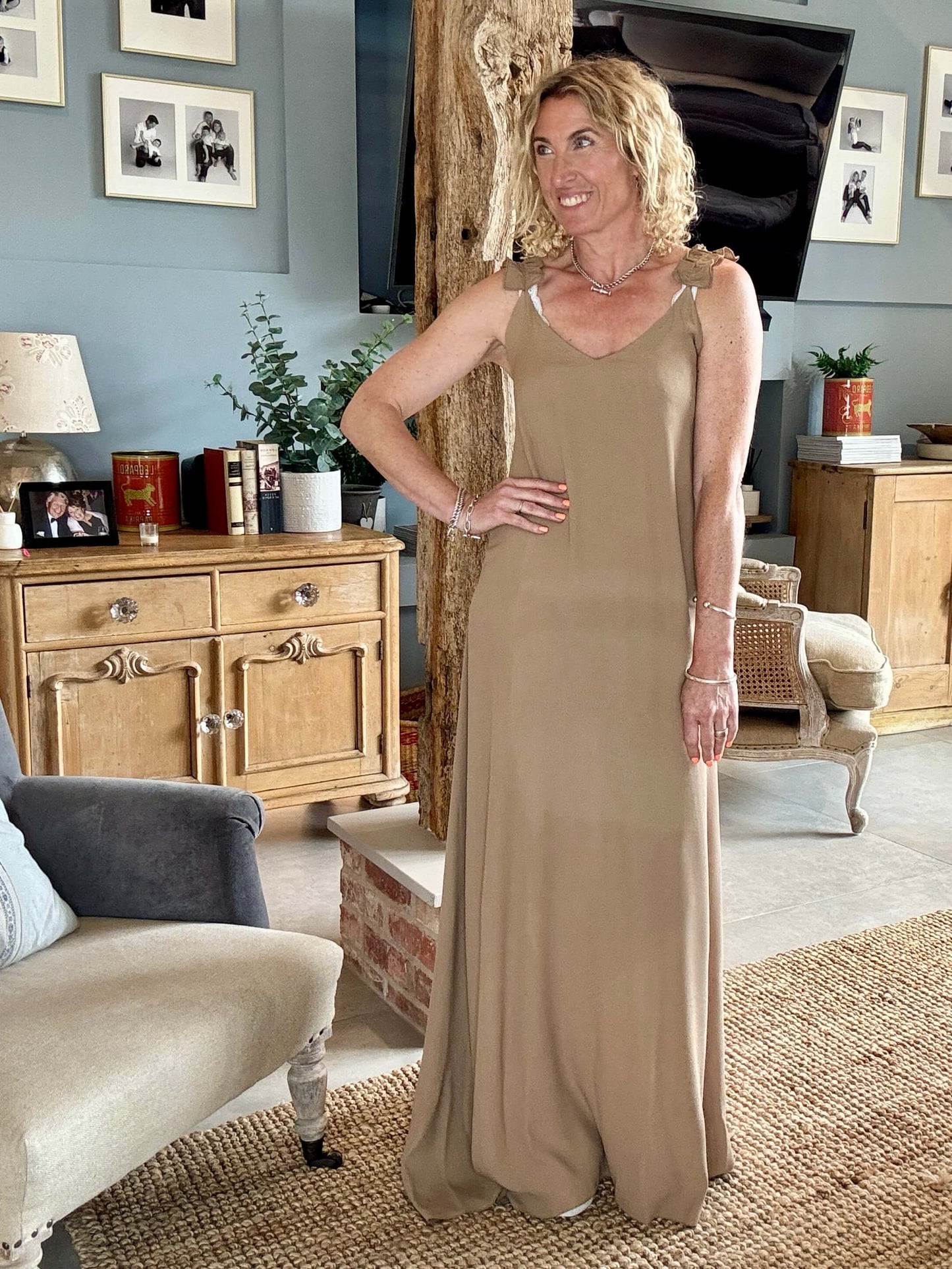 Sumatra Frill Strap Maxi Dress | Camel