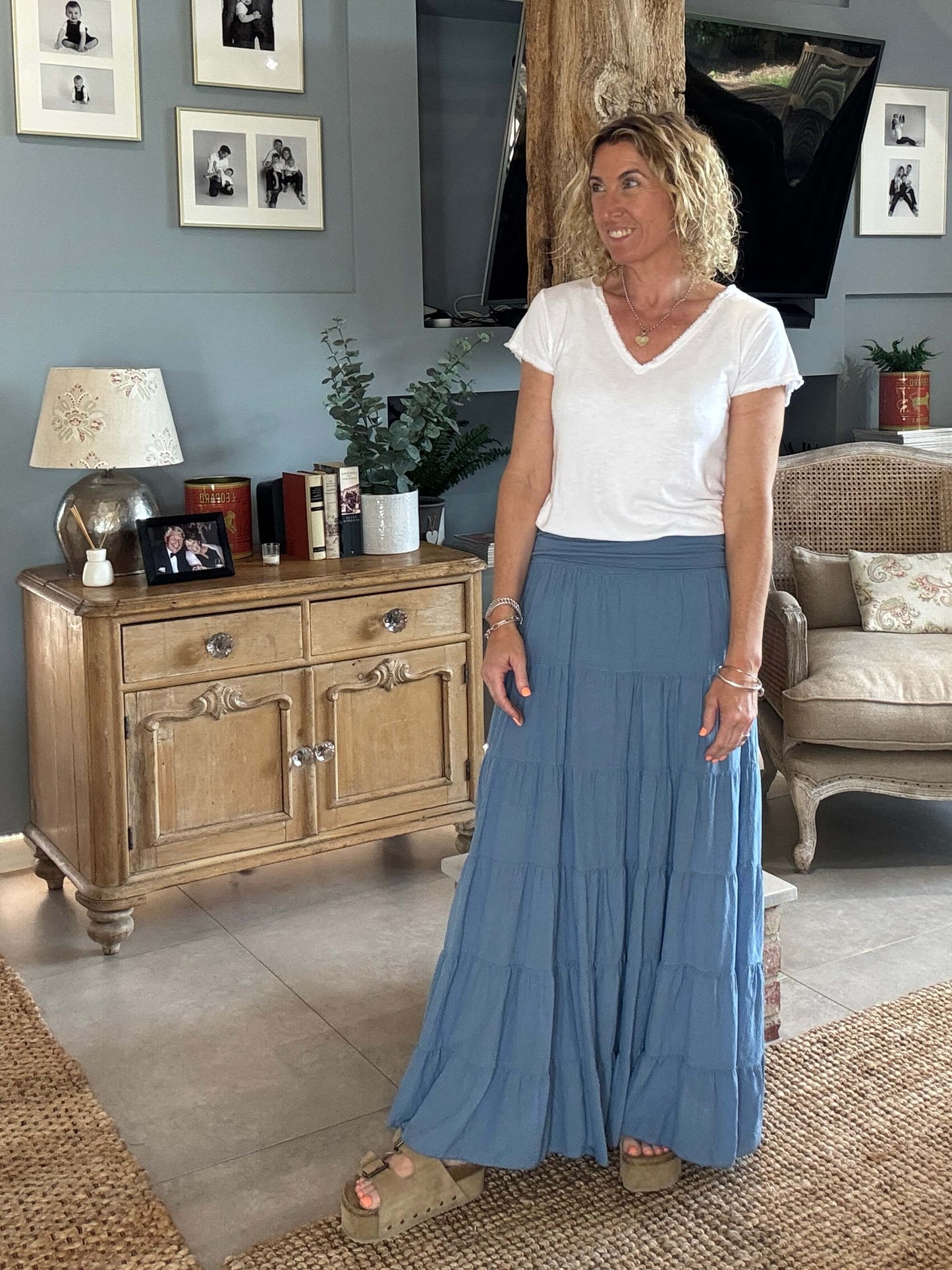 Lexi Tiered Maxi Skirt | Denim