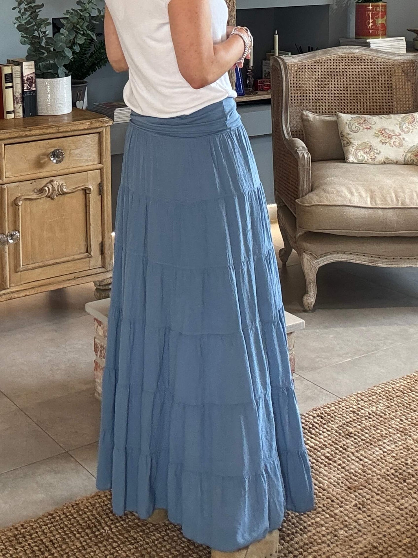 Lexi Tiered Maxi Skirt | Denim