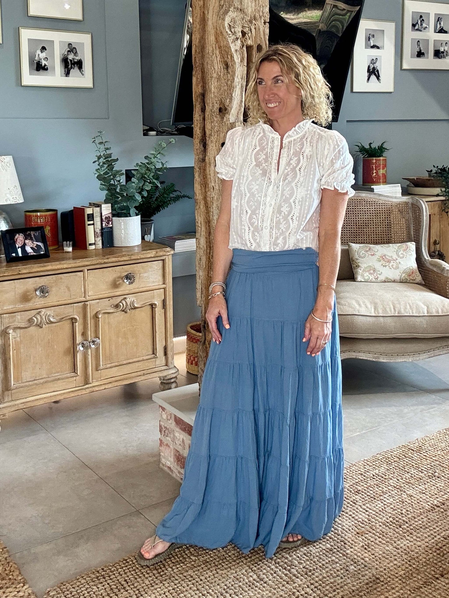 Lexi Tiered Maxi Skirt | Denim