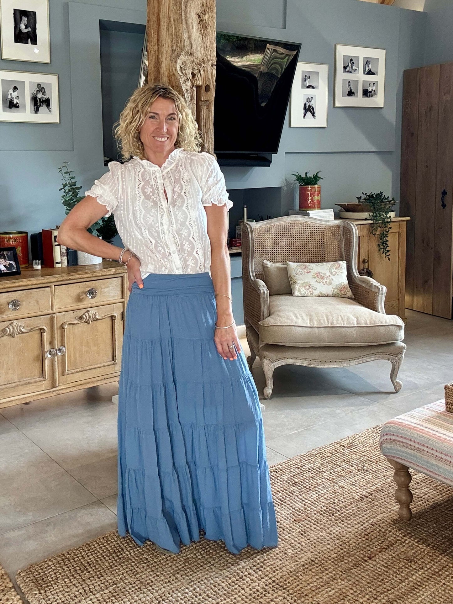 Lexi Tiered Maxi Skirt | Denim