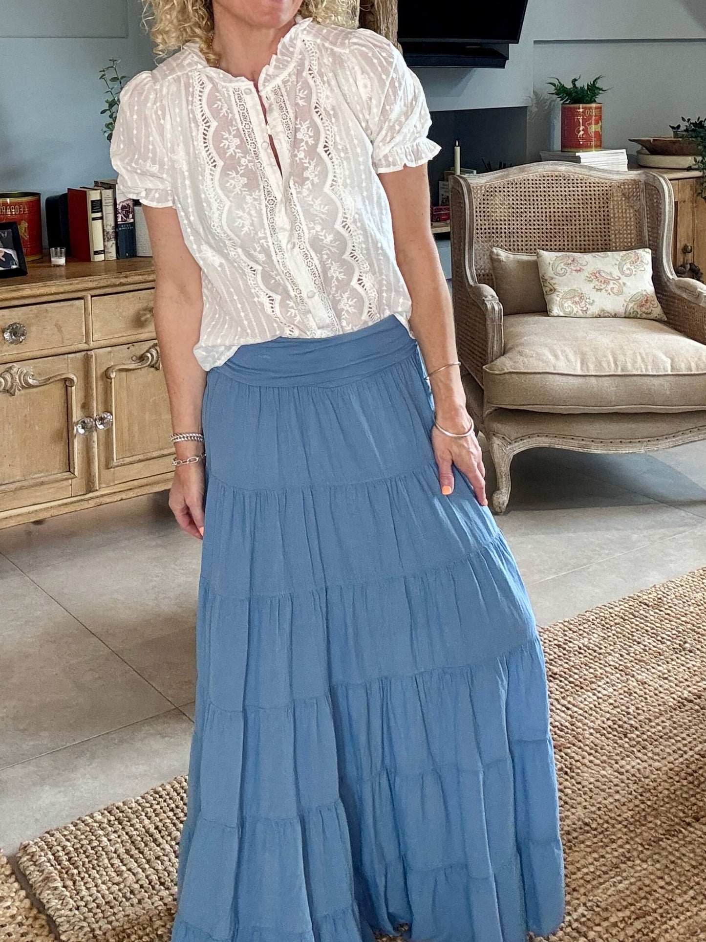 Lexi Tiered Maxi Skirt | Denim