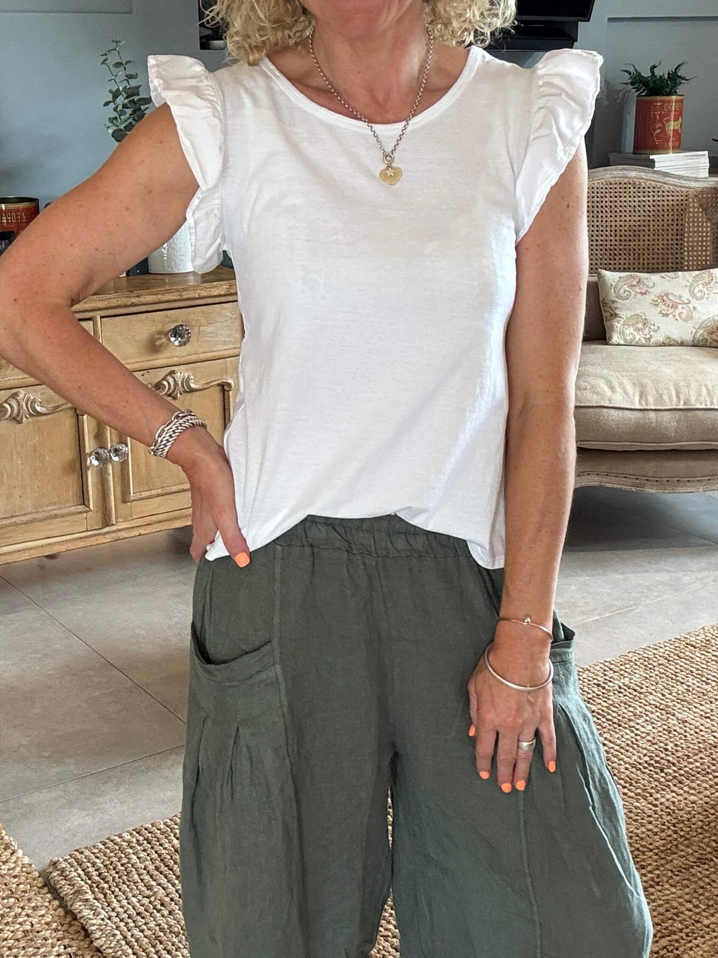 White Flutter Sleeve T-Shirt