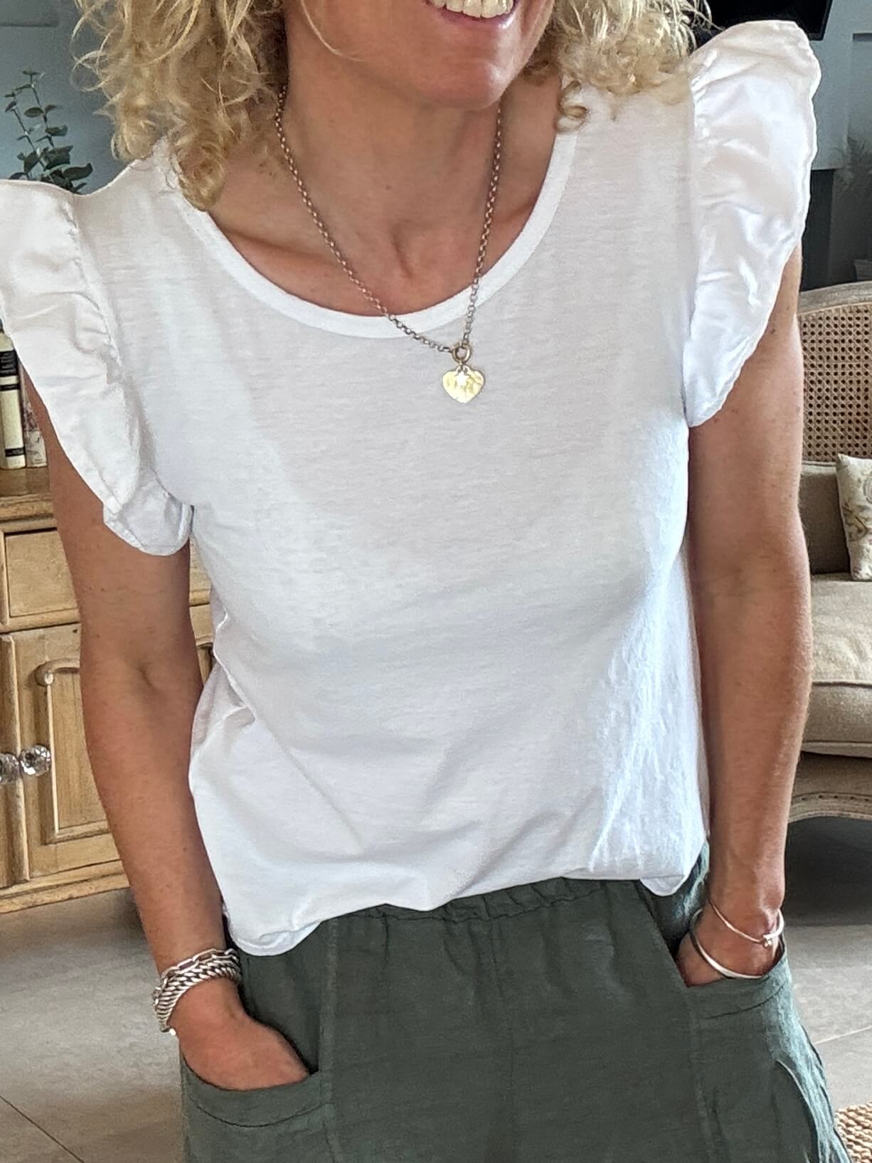 White Flutter Sleeve T-Shirt