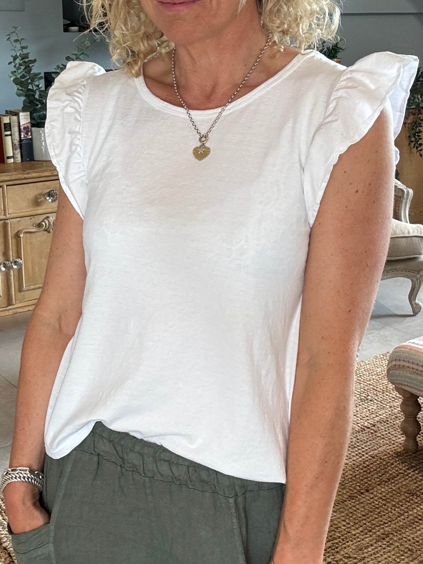 White Flutter Sleeve T-Shirt