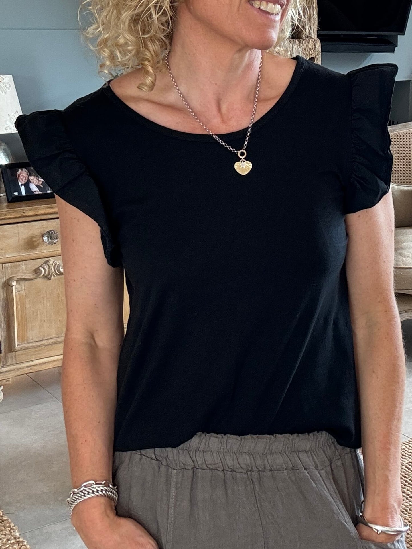 Black Flutter Sleeve T-Shirt