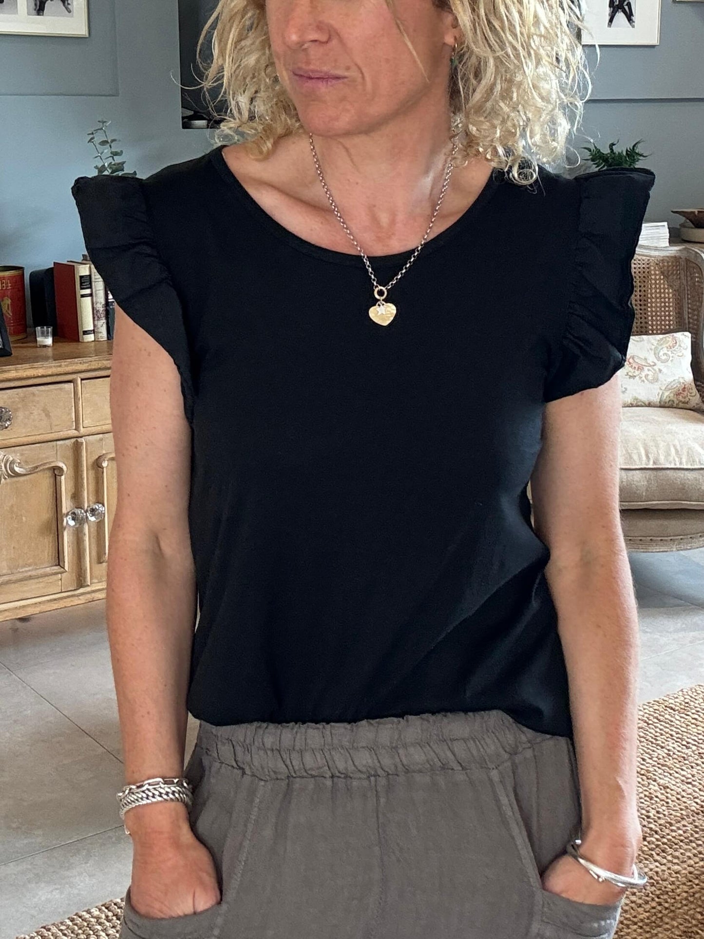 Black Flutter Sleeve T-Shirt