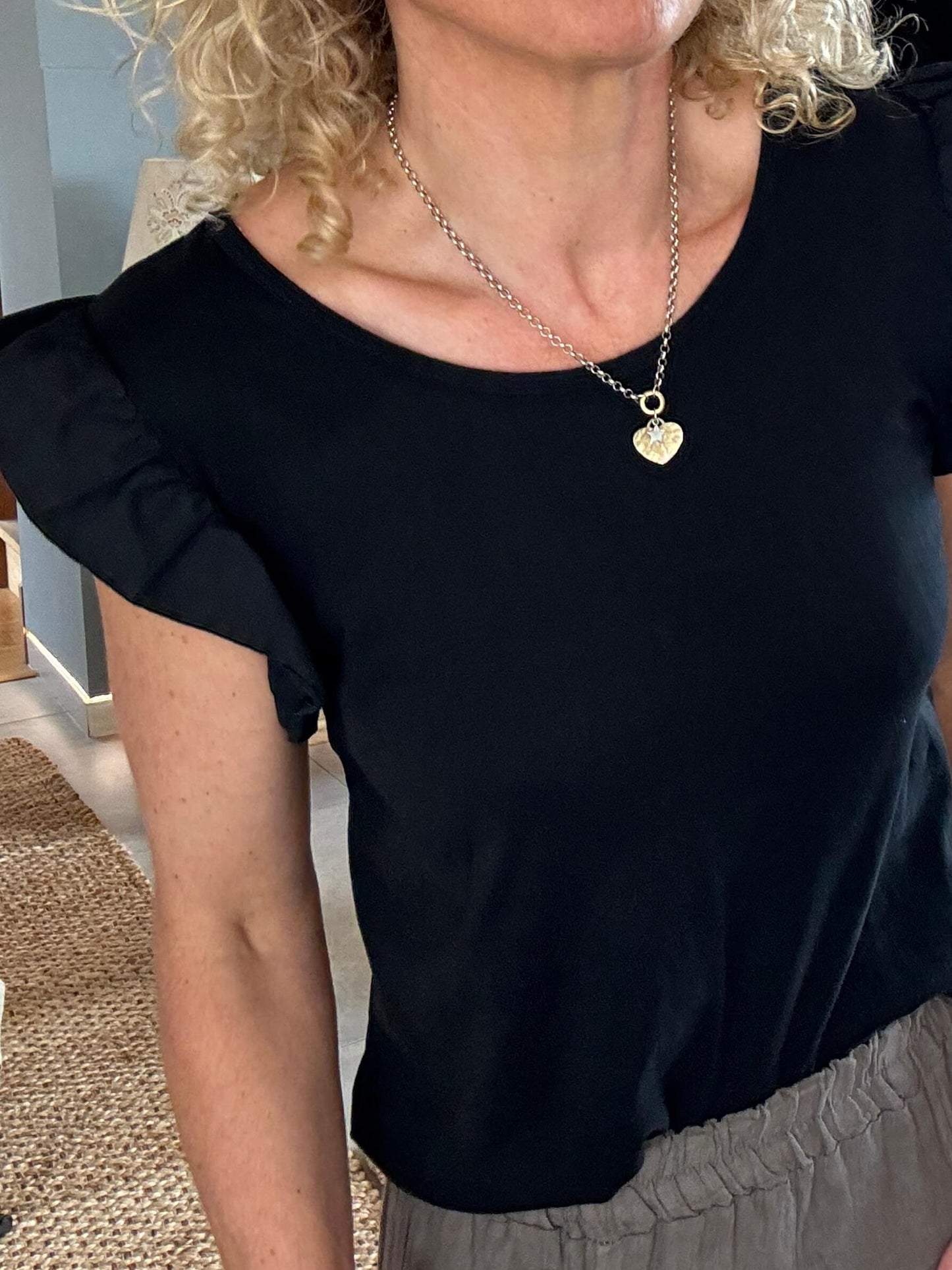 Black Flutter Sleeve T-Shirt