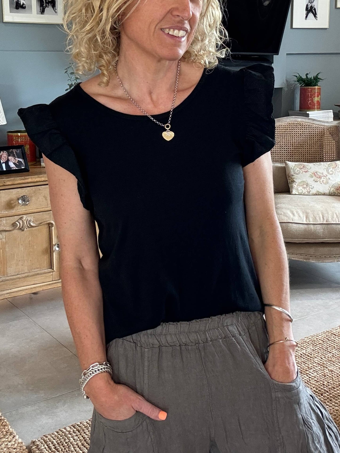 Black Flutter Sleeve T-Shirt