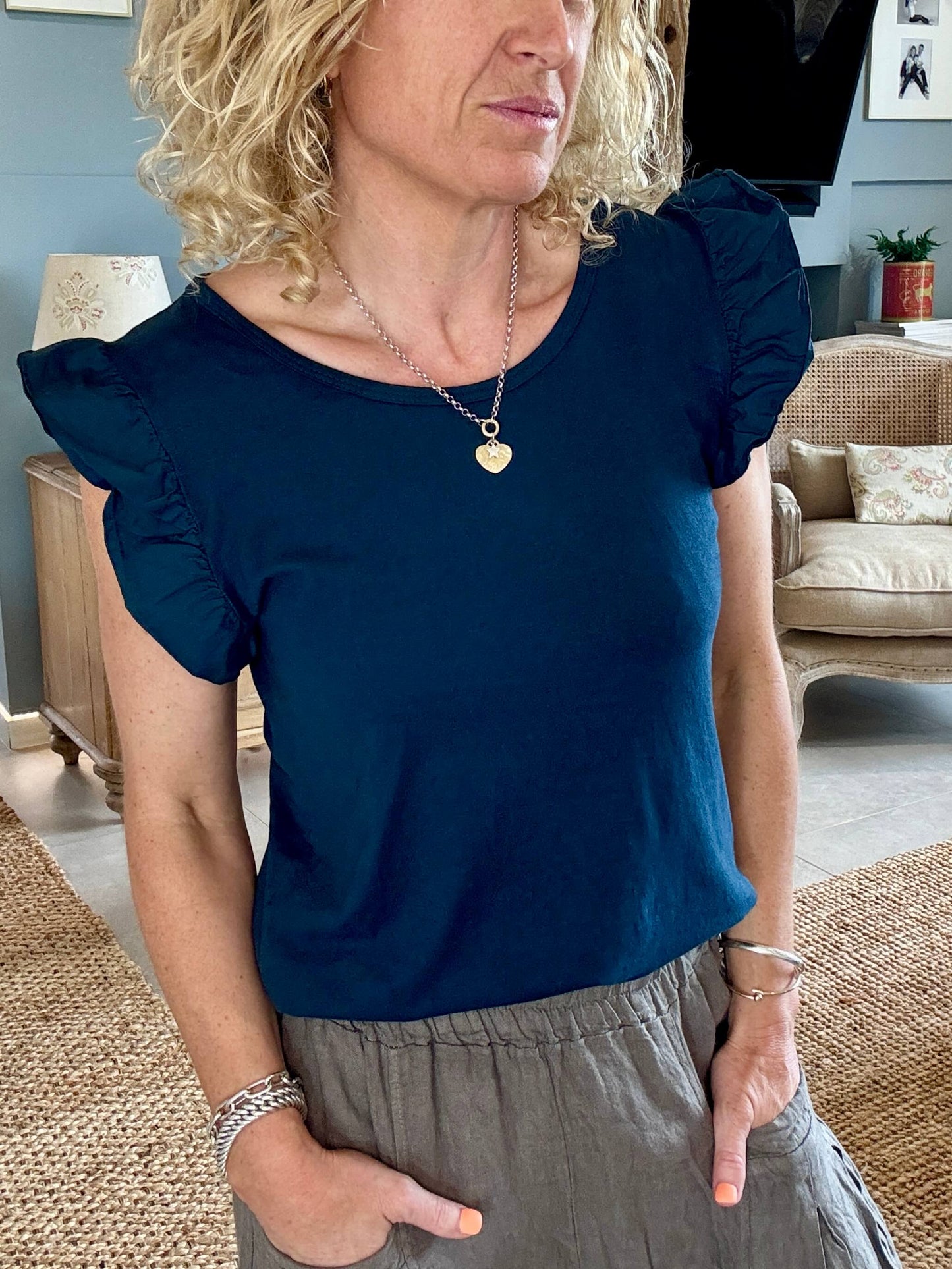 Navy Flutter Sleeve T-Shirt