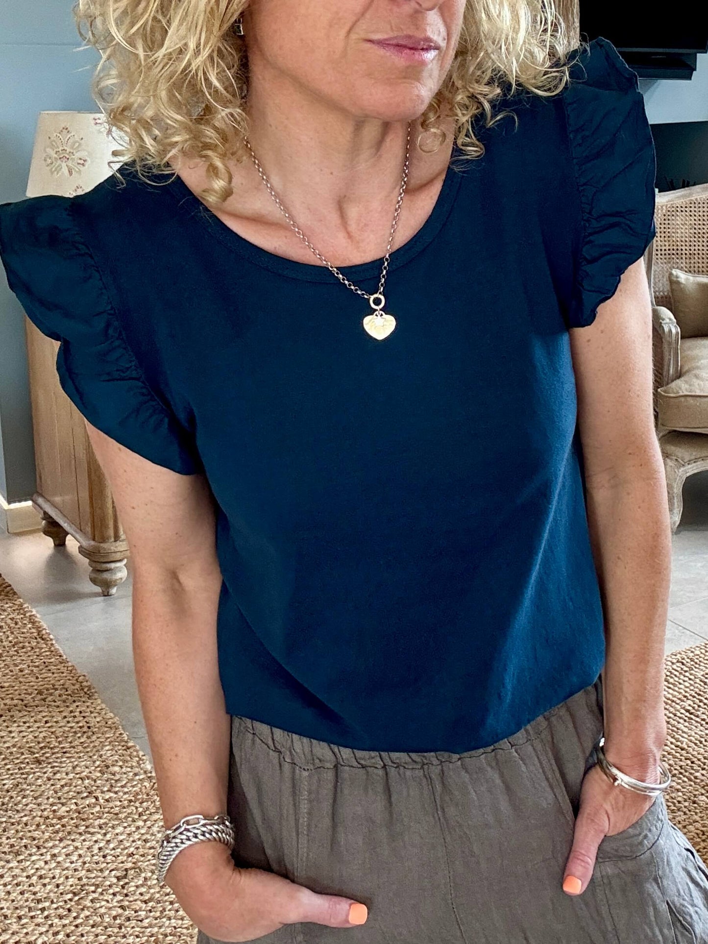 Navy Flutter Sleeve T-Shirt