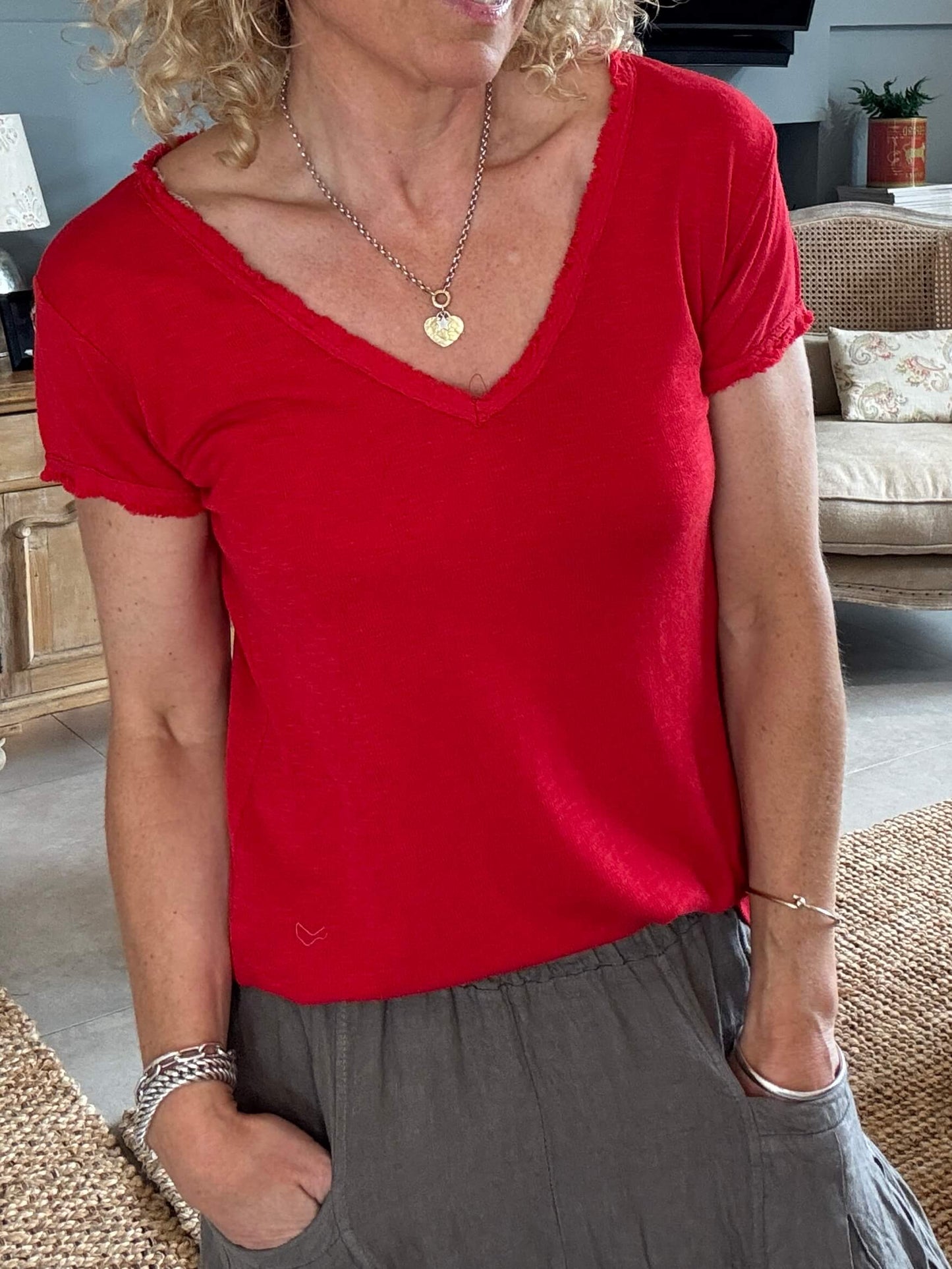 The Drift V-Neck Tee | Cherry Red