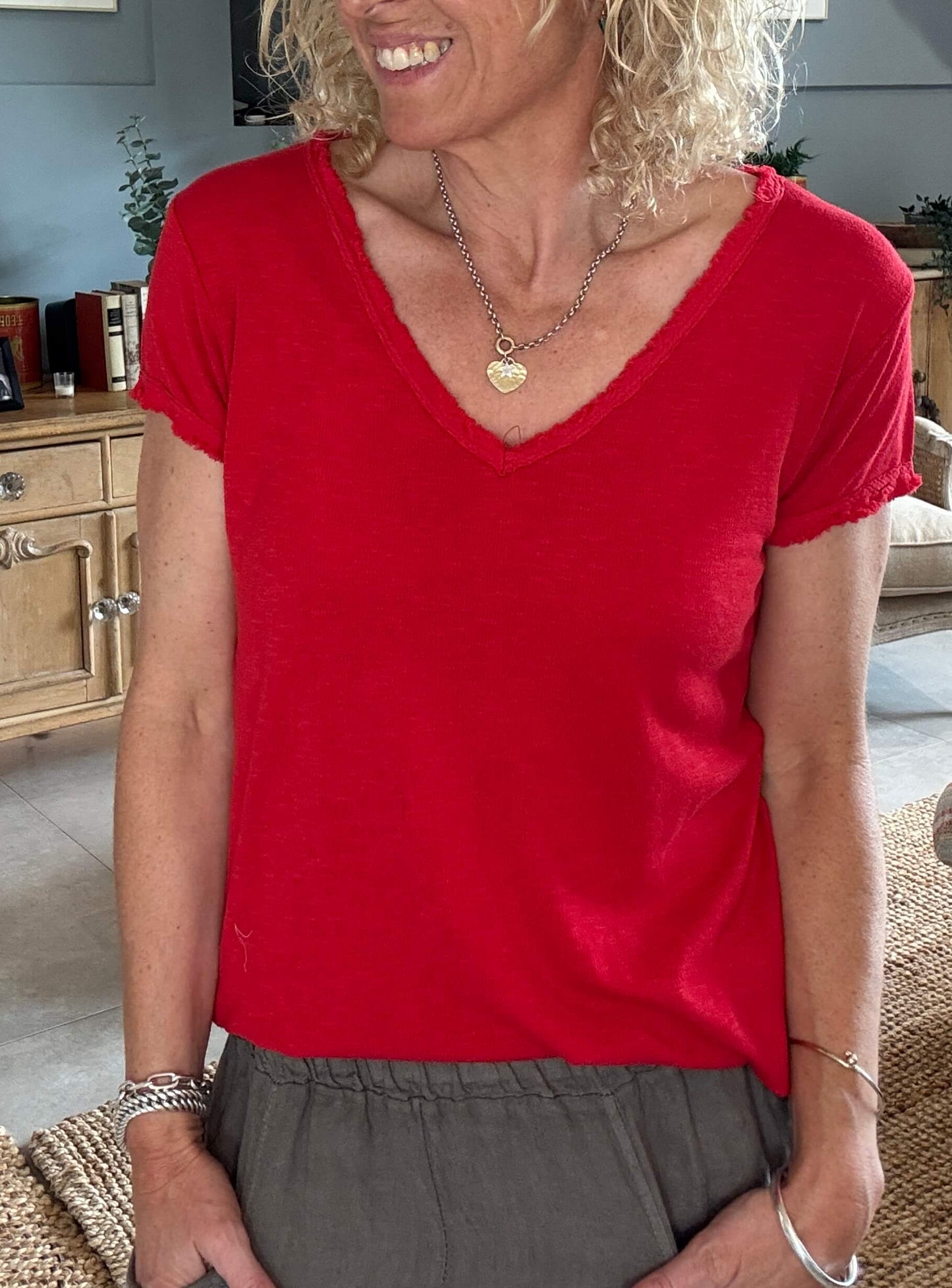 The Drift V-Neck Tee | Cherry Red