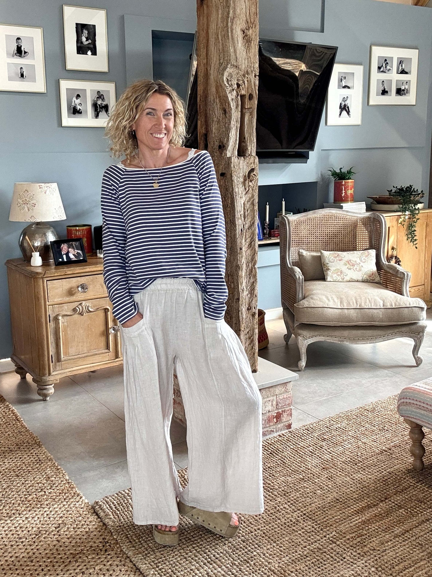 Long Beach Linen Trousers | Stone