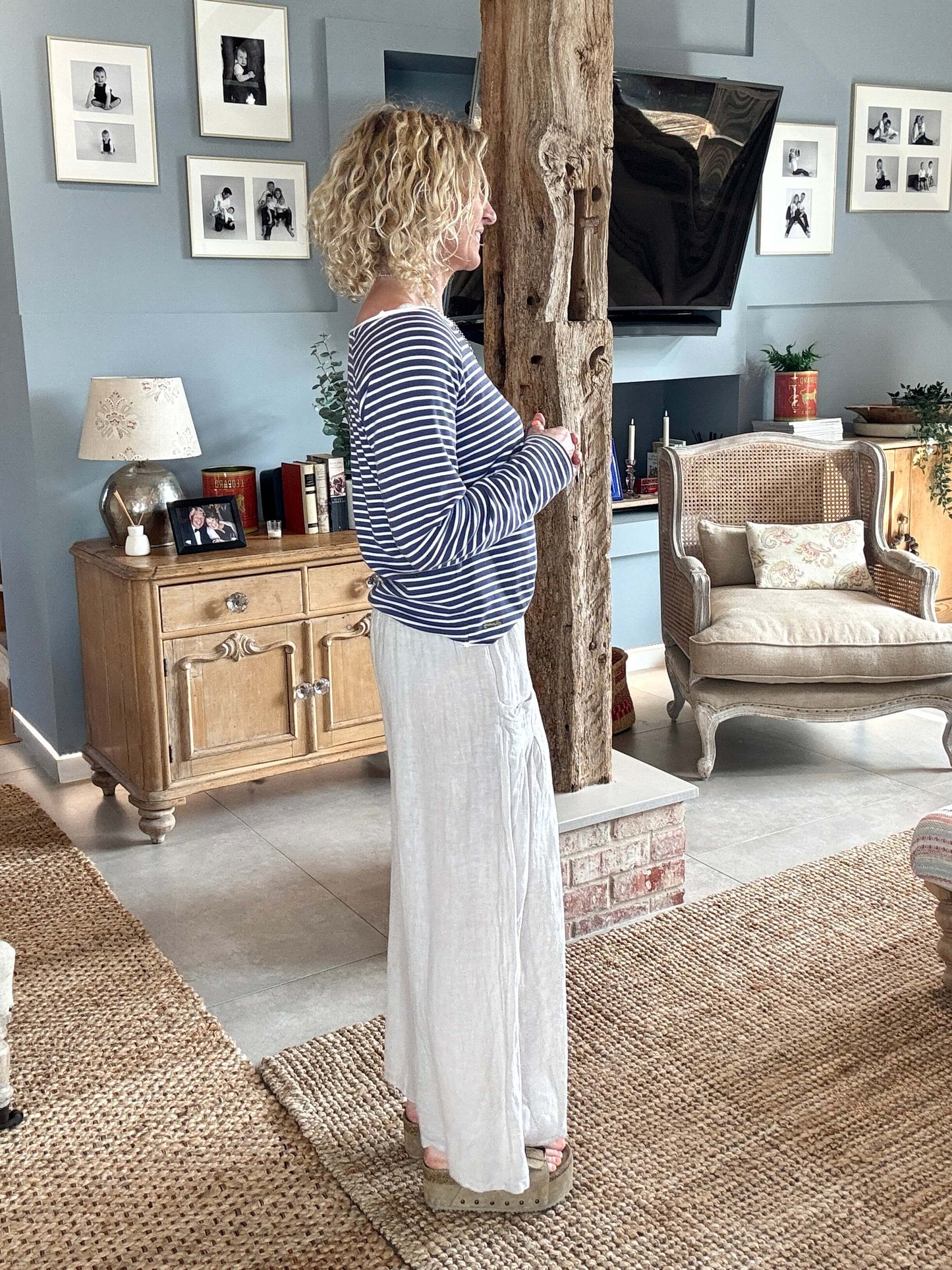 Long Beach Linen Trousers | Stone