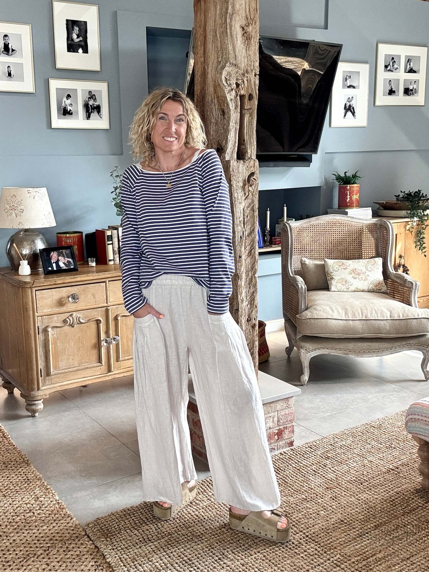 Long Beach Linen Trousers | Stone
