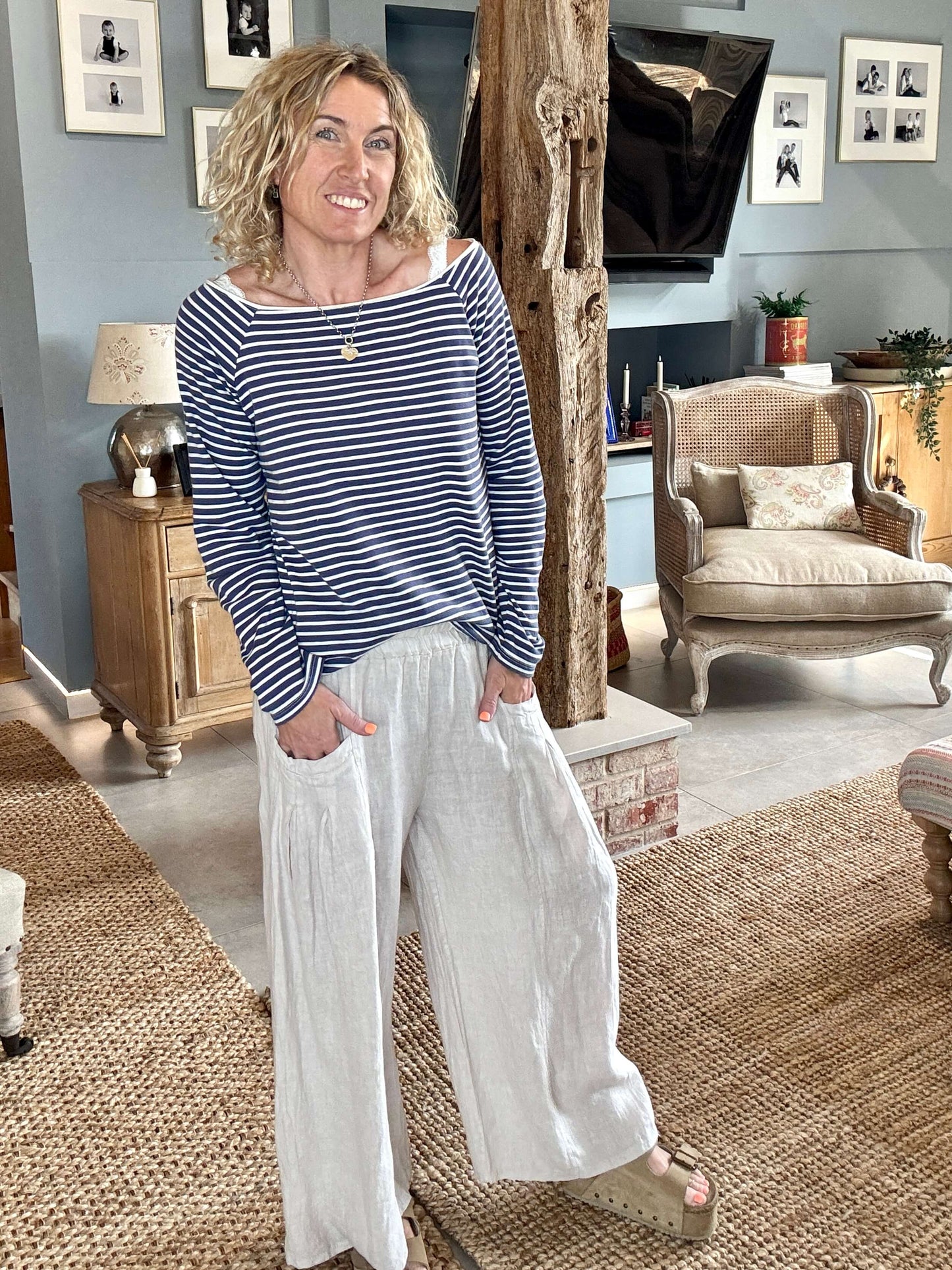 Long Beach Linen Trousers | Stone