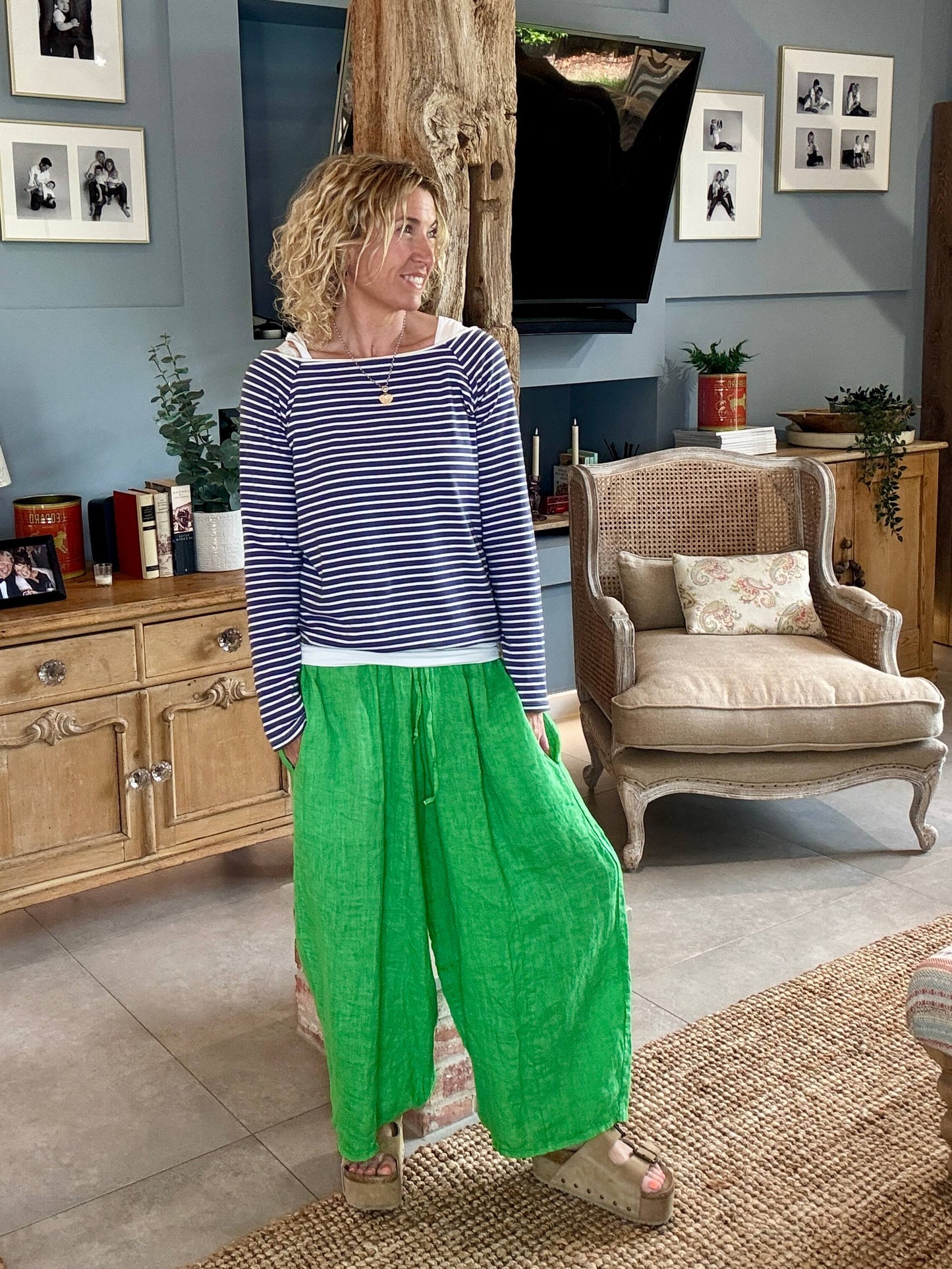 Gaucho Linen Pants | Bright Green