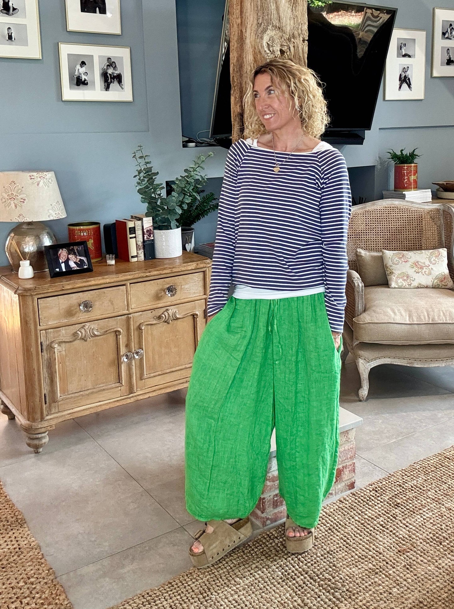 Gaucho Linen Pants | Bright Green