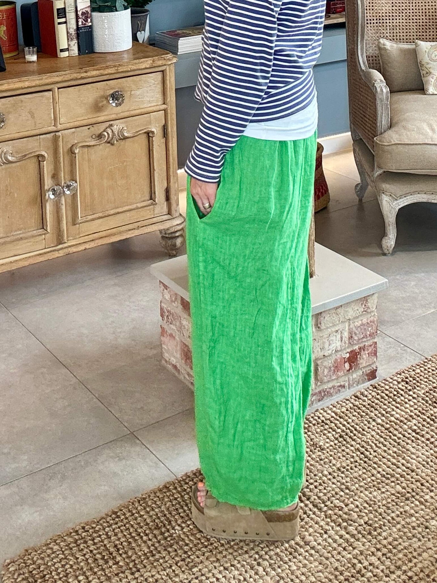 Gaucho Linen Pants | Bright Green