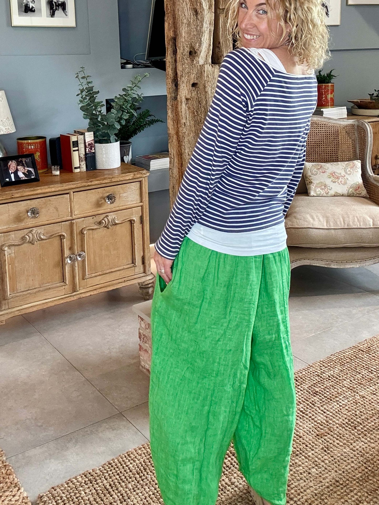 Gaucho Linen Pants | Bright Green