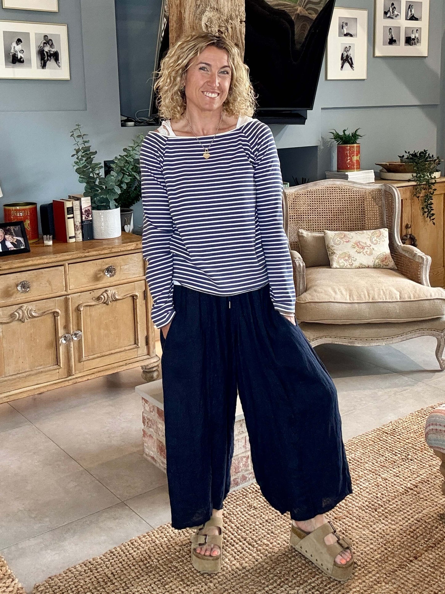 Gaucho Linen Pants | Navy