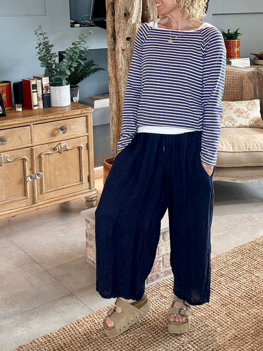 Gaucho Linen Pants | Navy