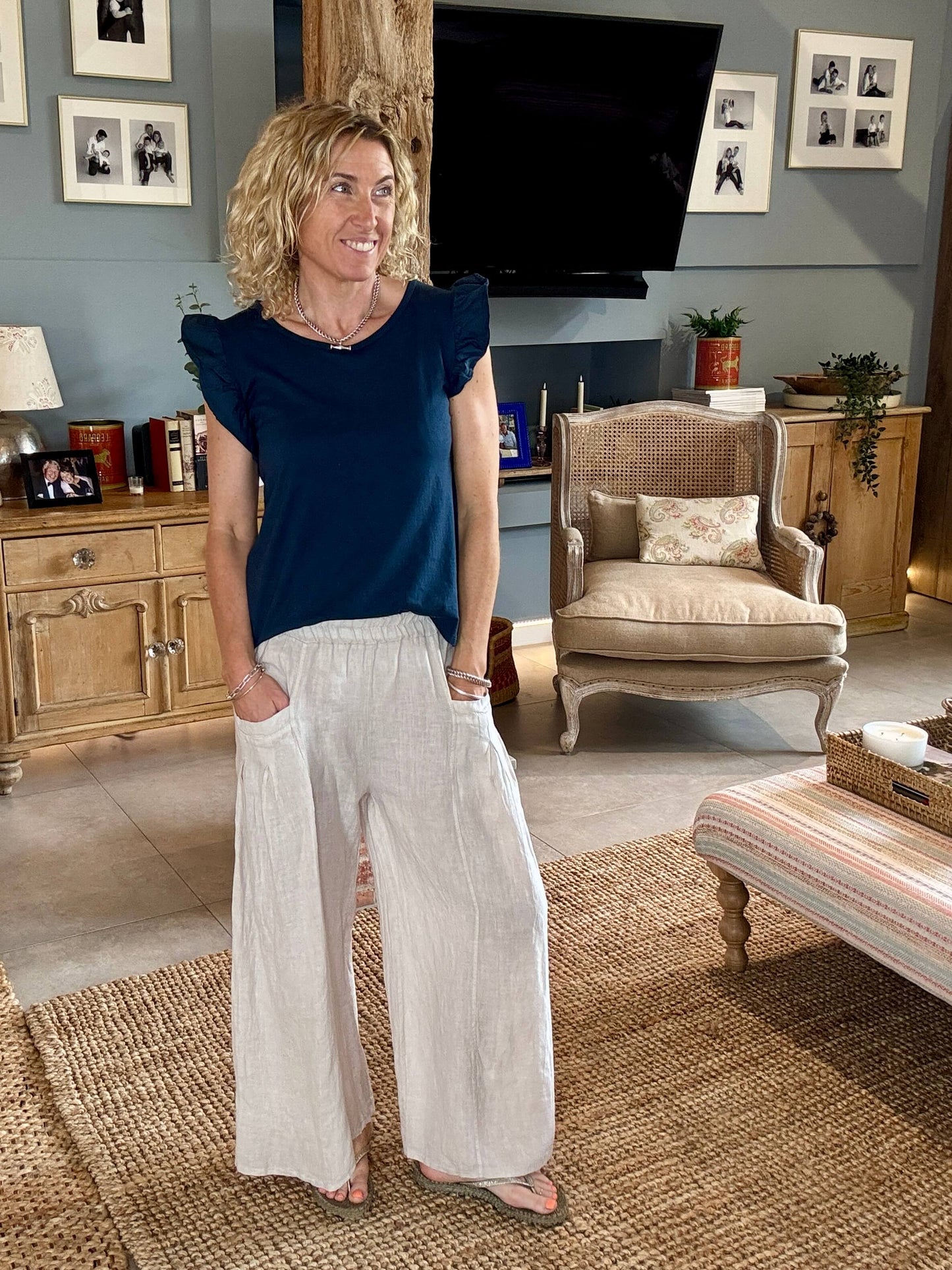 Long Beach Linen Trousers | Stone