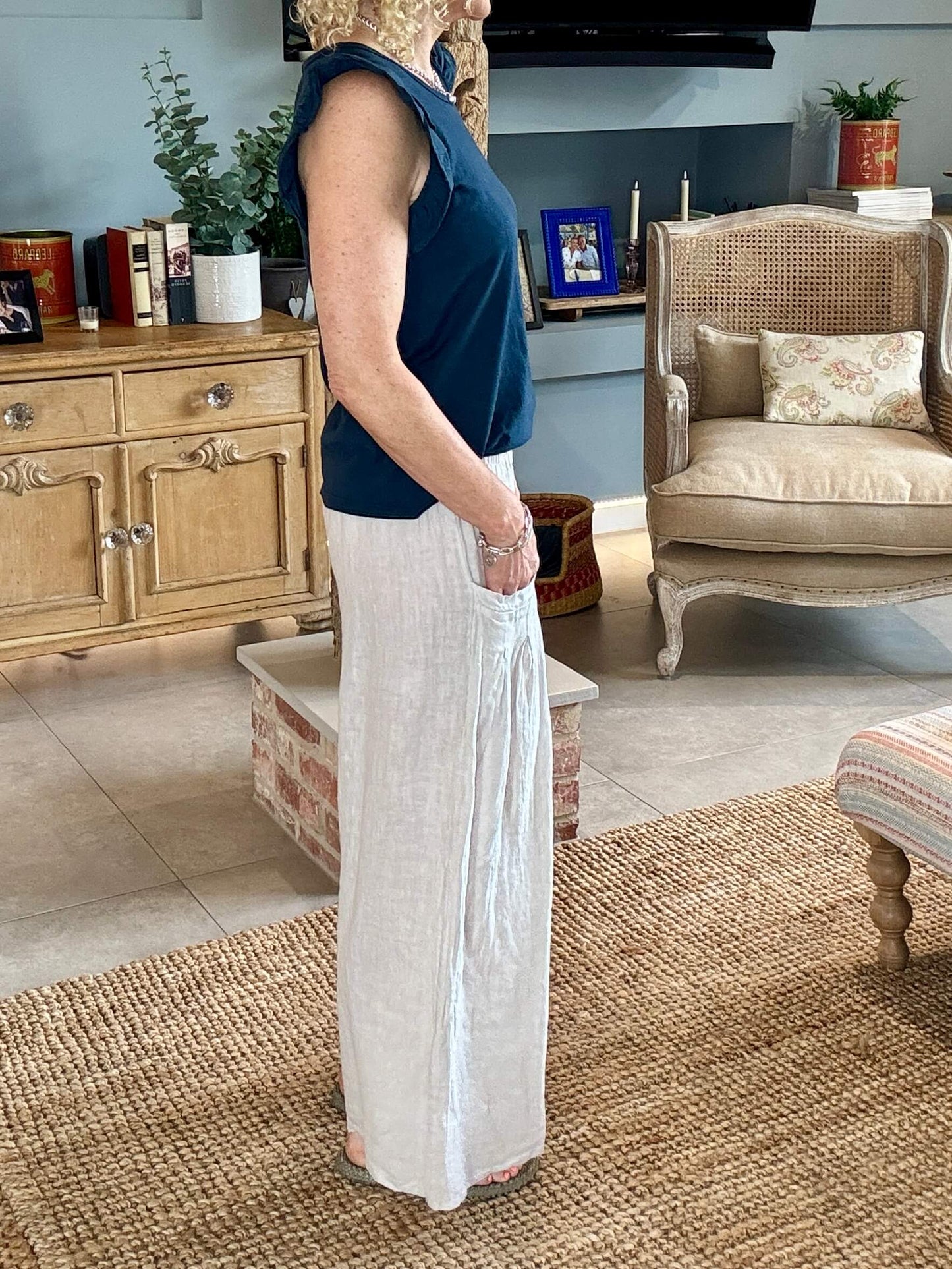Long Beach Linen Trousers | Stone