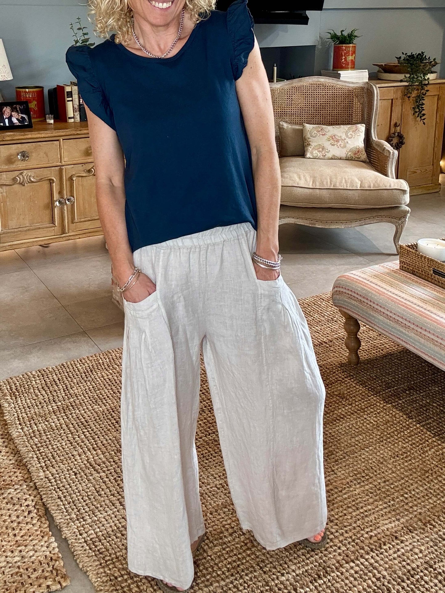 Long Beach Linen Trousers | Stone