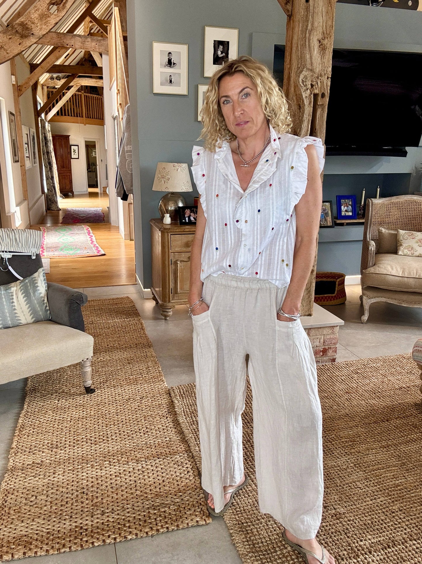 Long Beach Linen Trousers | Stone