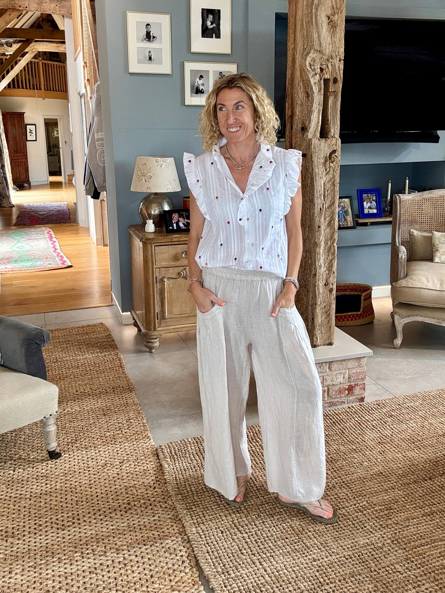 Long Beach Linen Trousers | Stone