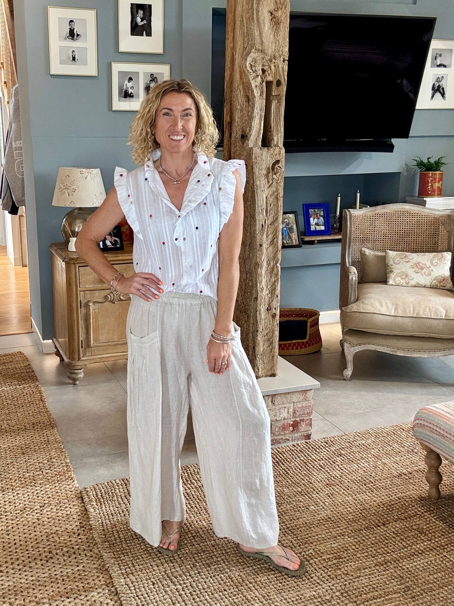 Long Beach Linen Trousers | Stone