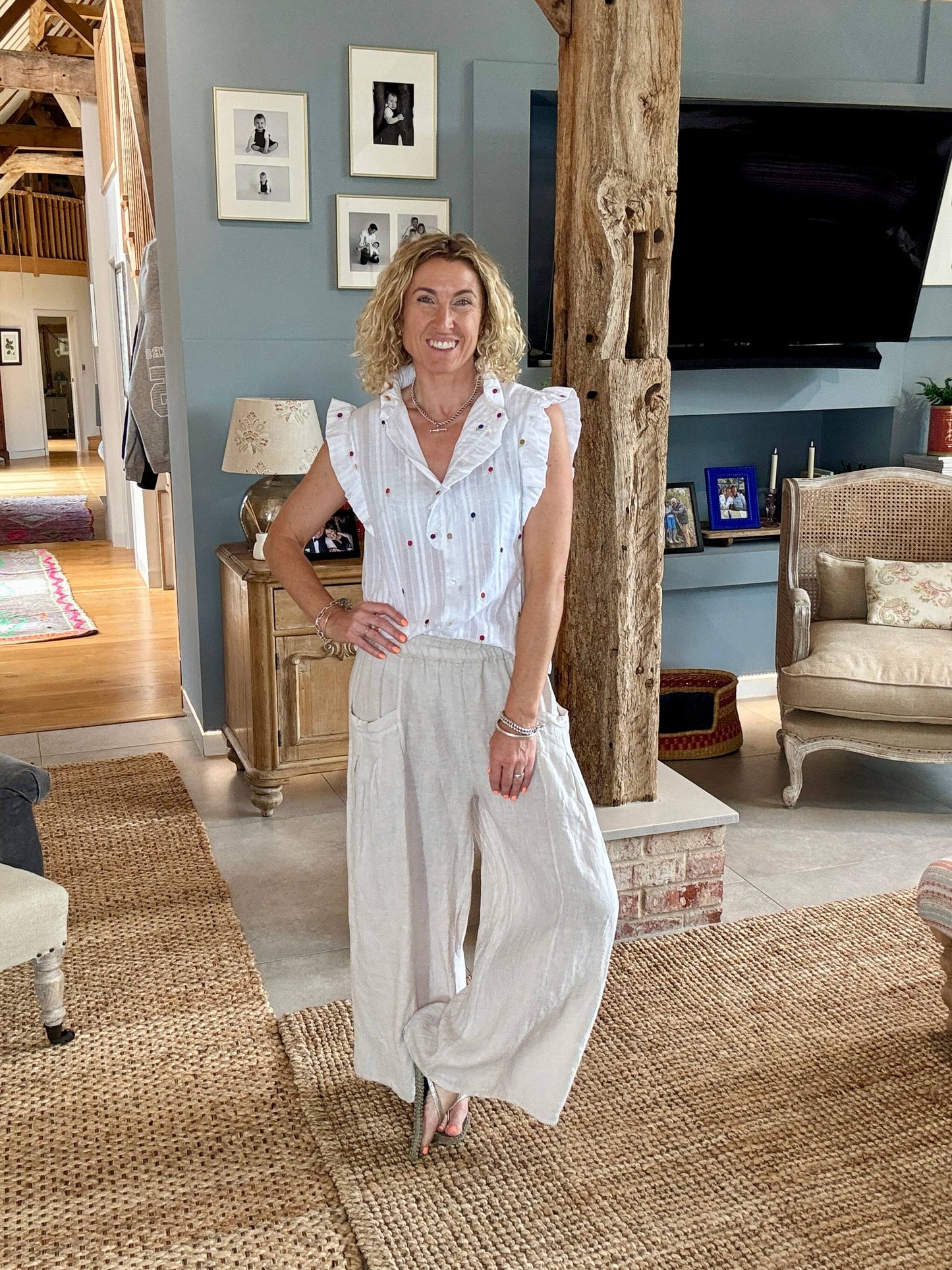 Long Beach Linen Trousers | Stone