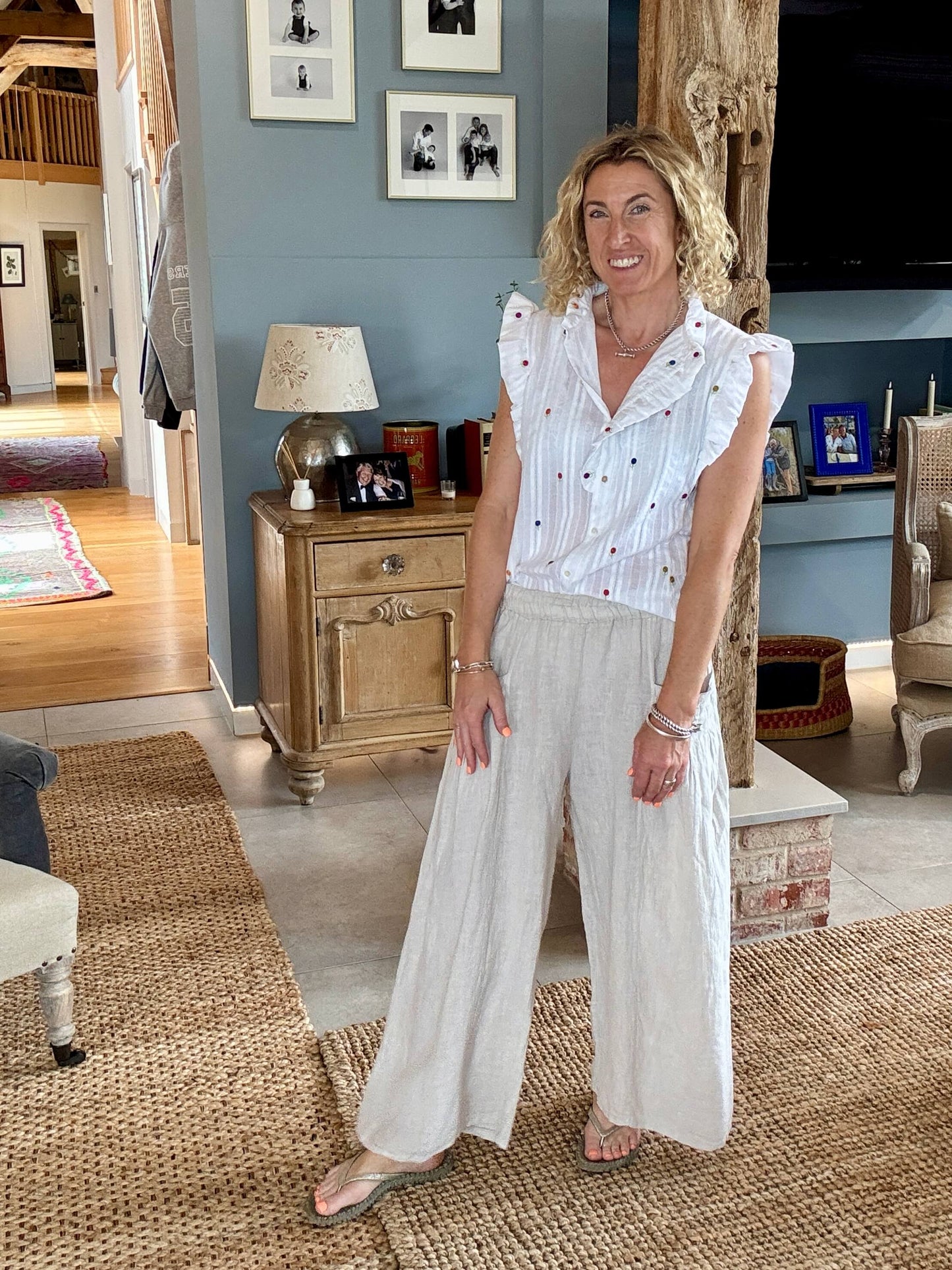 Long Beach Linen Trousers | Stone
