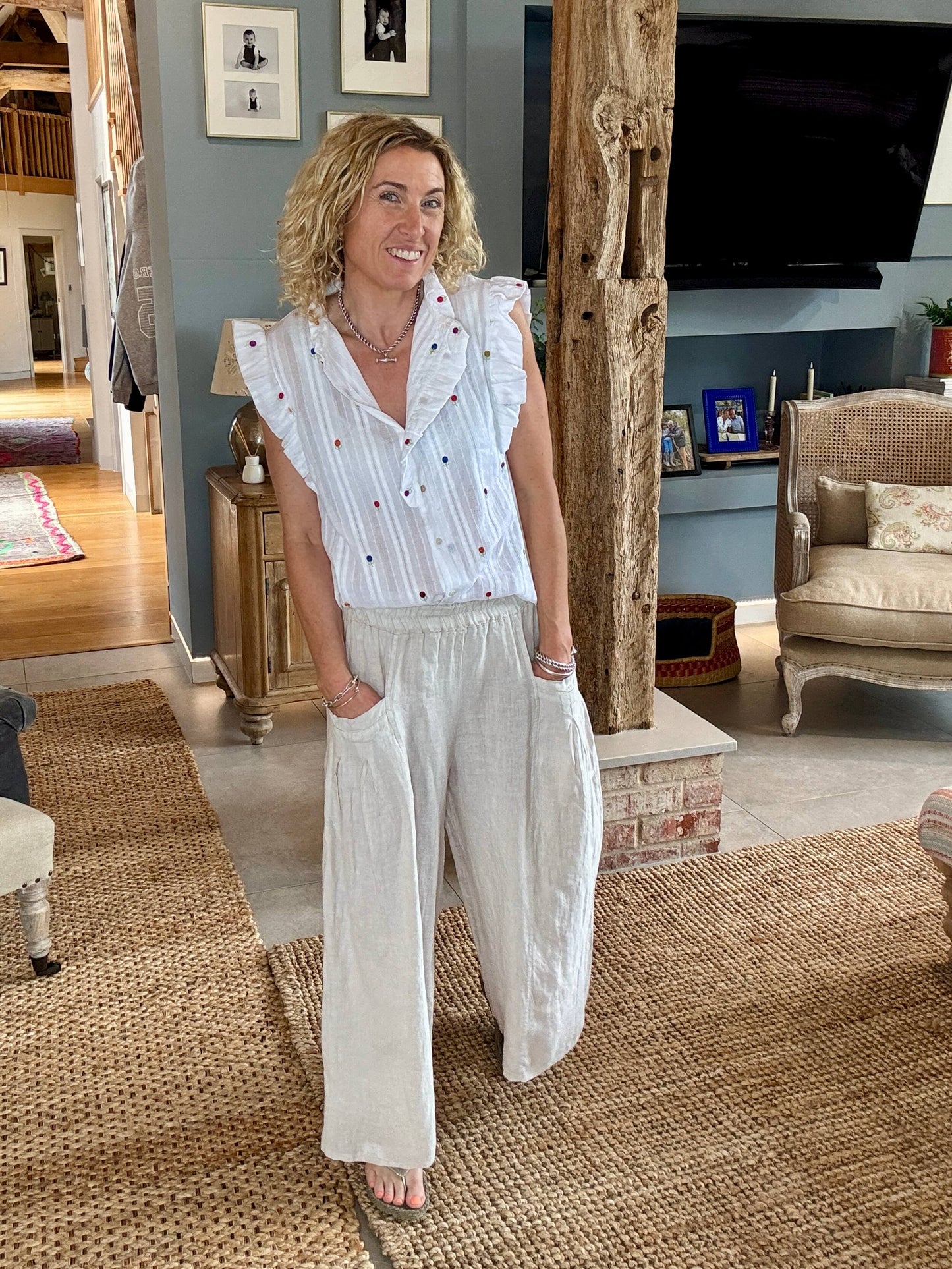Long Beach Linen Trousers | Stone