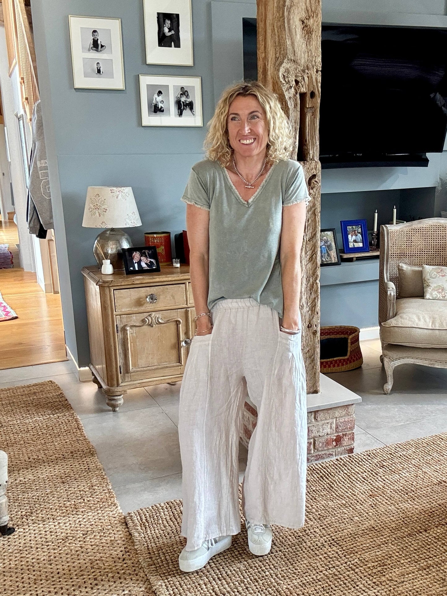 Long Beach Linen Trousers | Stone