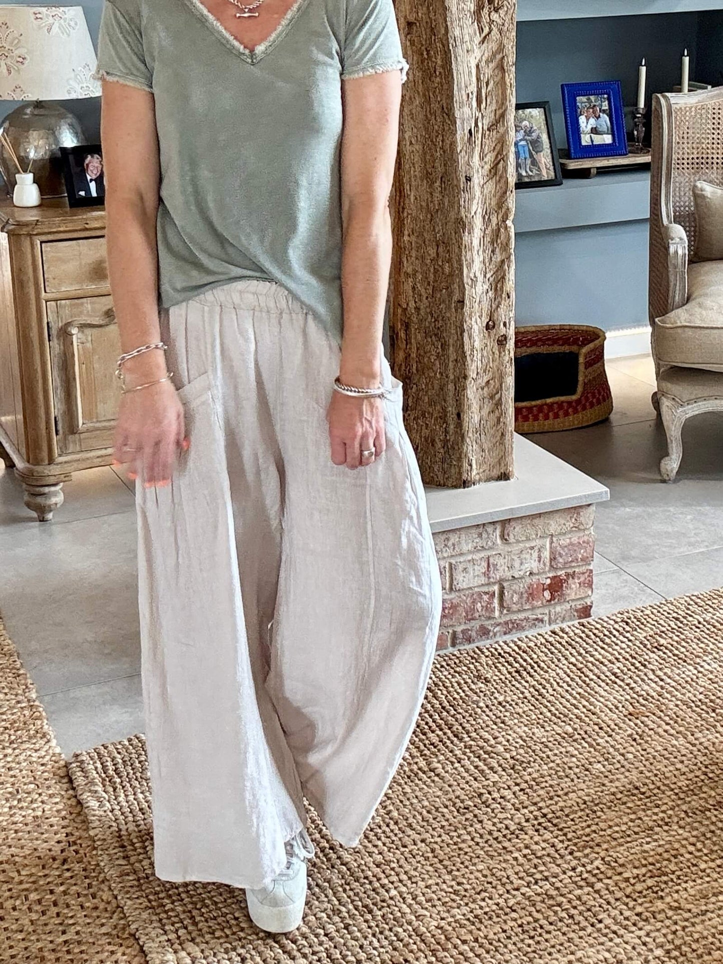 Long Beach Linen Trousers | Stone