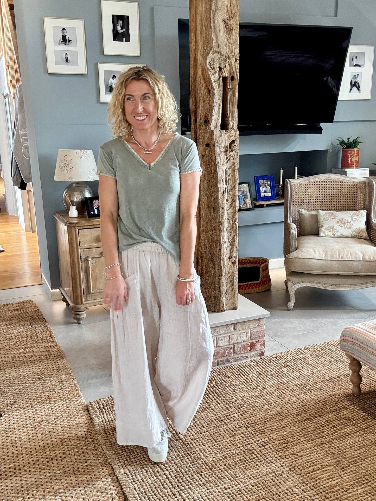 Long Beach Linen Trousers | Stone