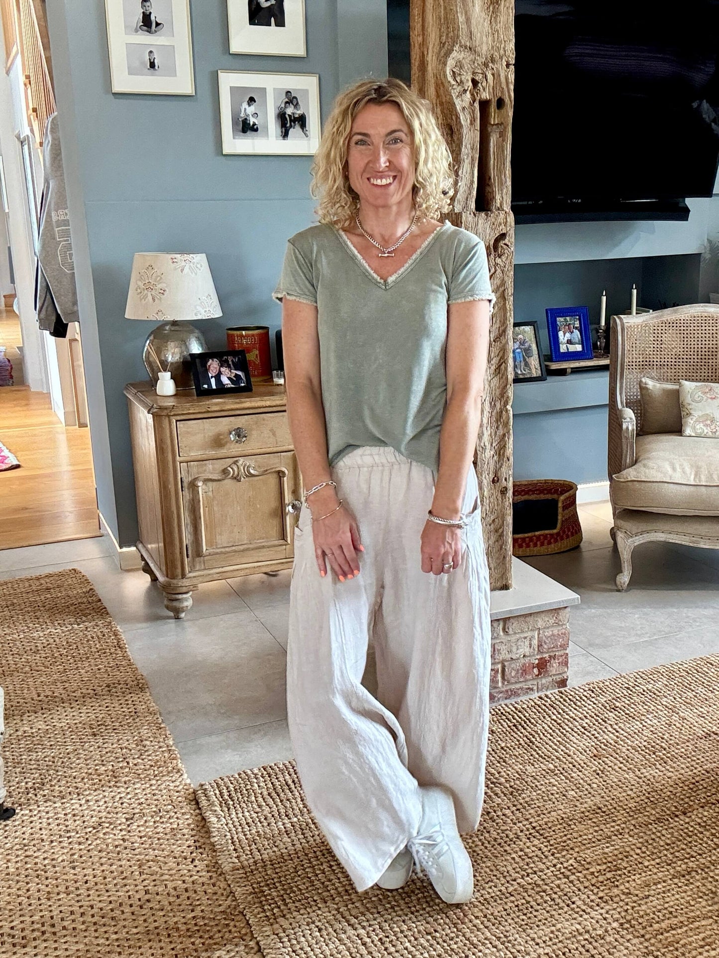 Long Beach Linen Trousers | Stone