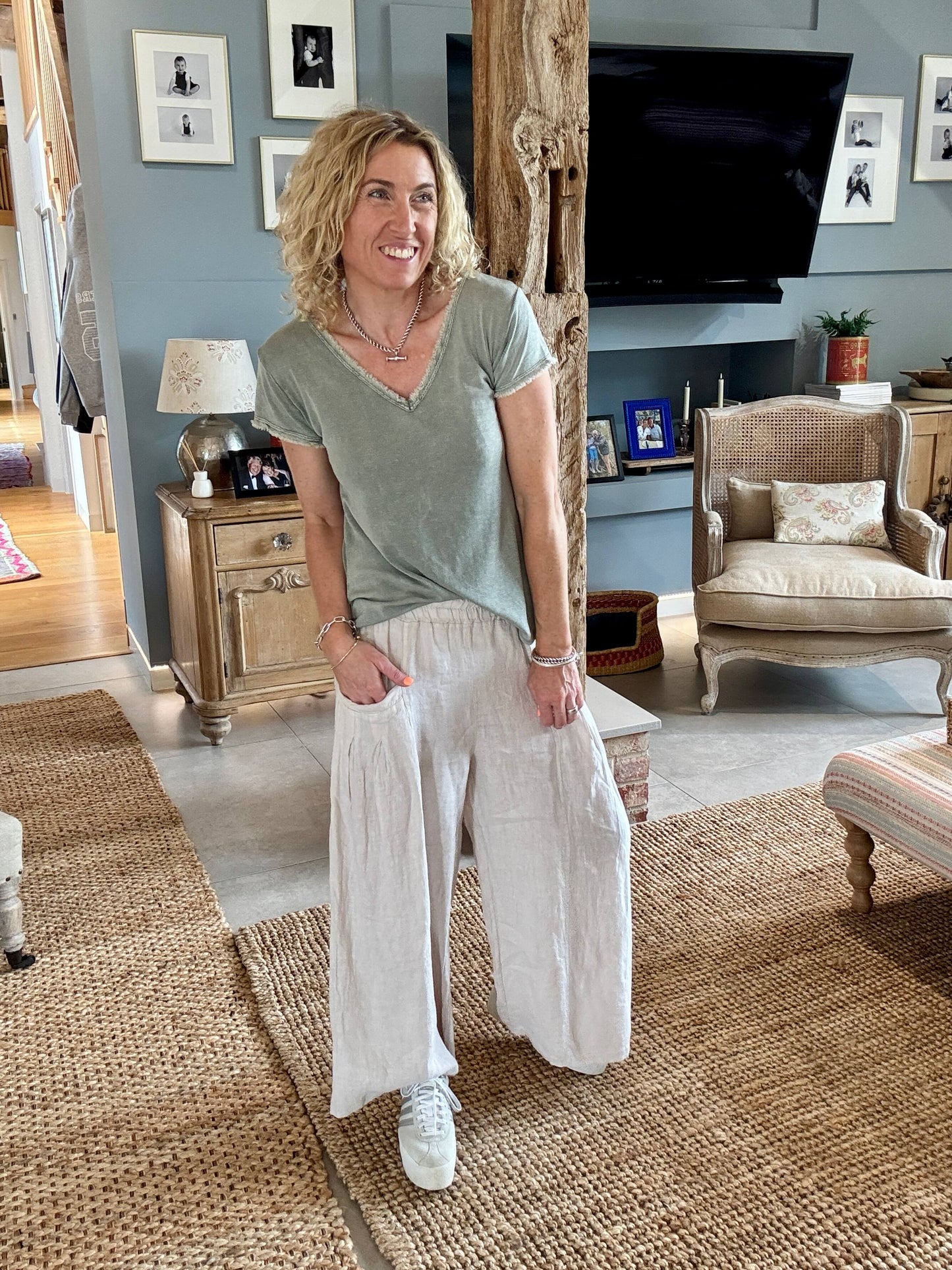 Long Beach Linen Trousers | Stone