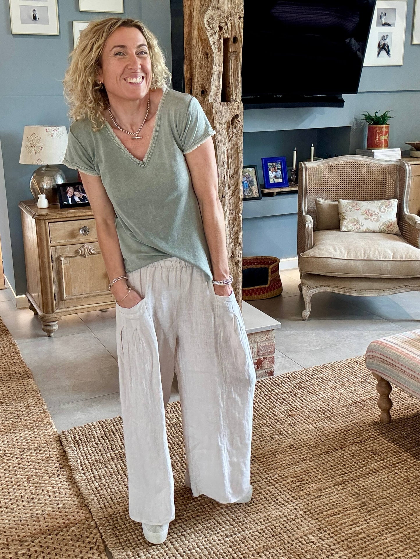 Long Beach Linen Trousers | Stone