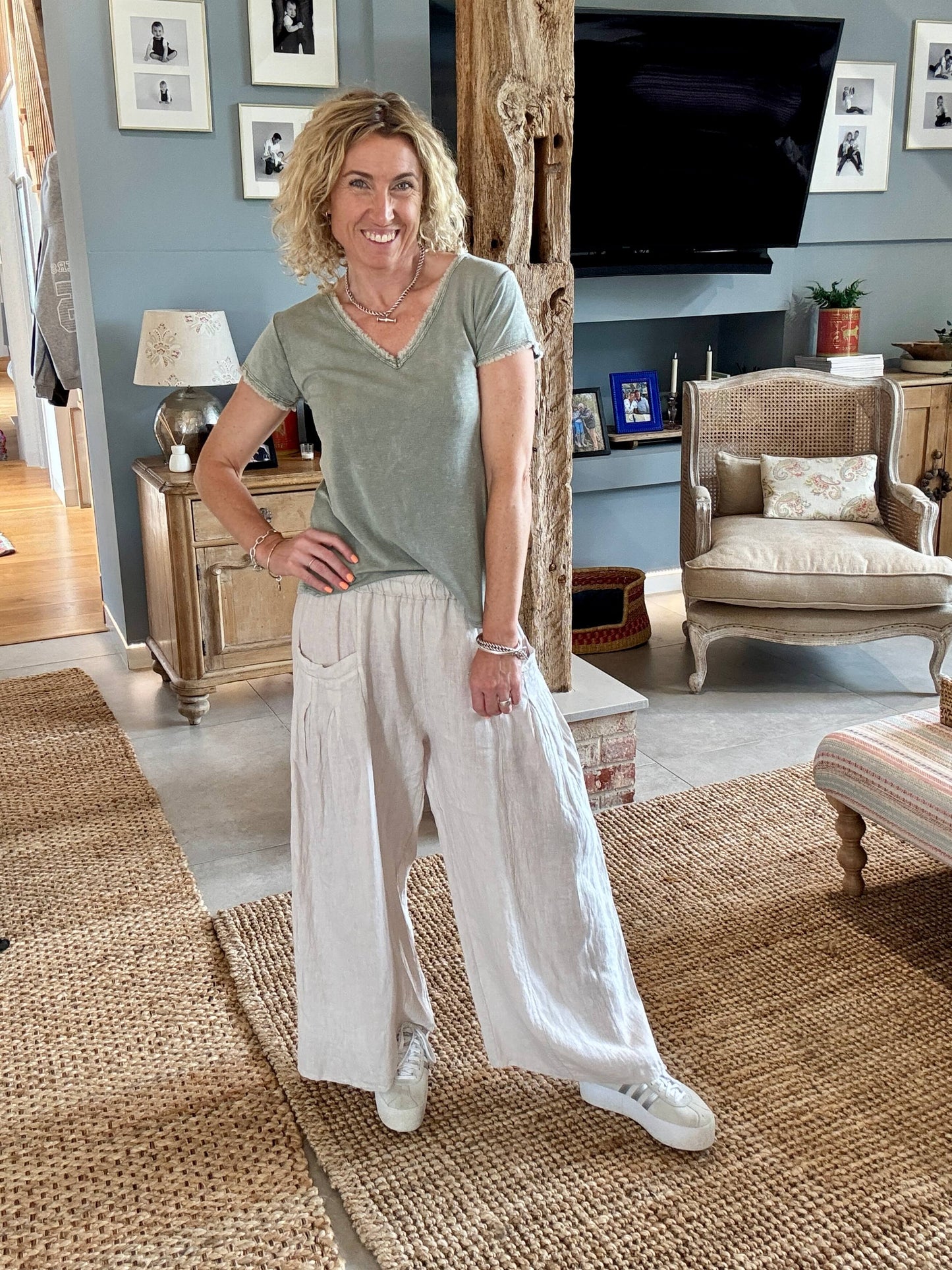 Long Beach Linen Trousers | Stone