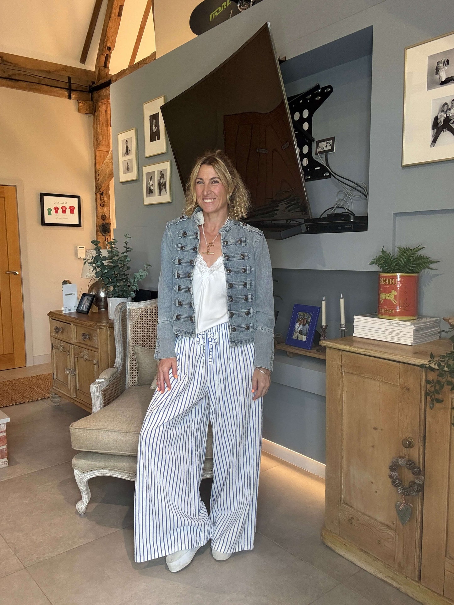 Candy Stripe Linen Trousers | Marine Blue & White