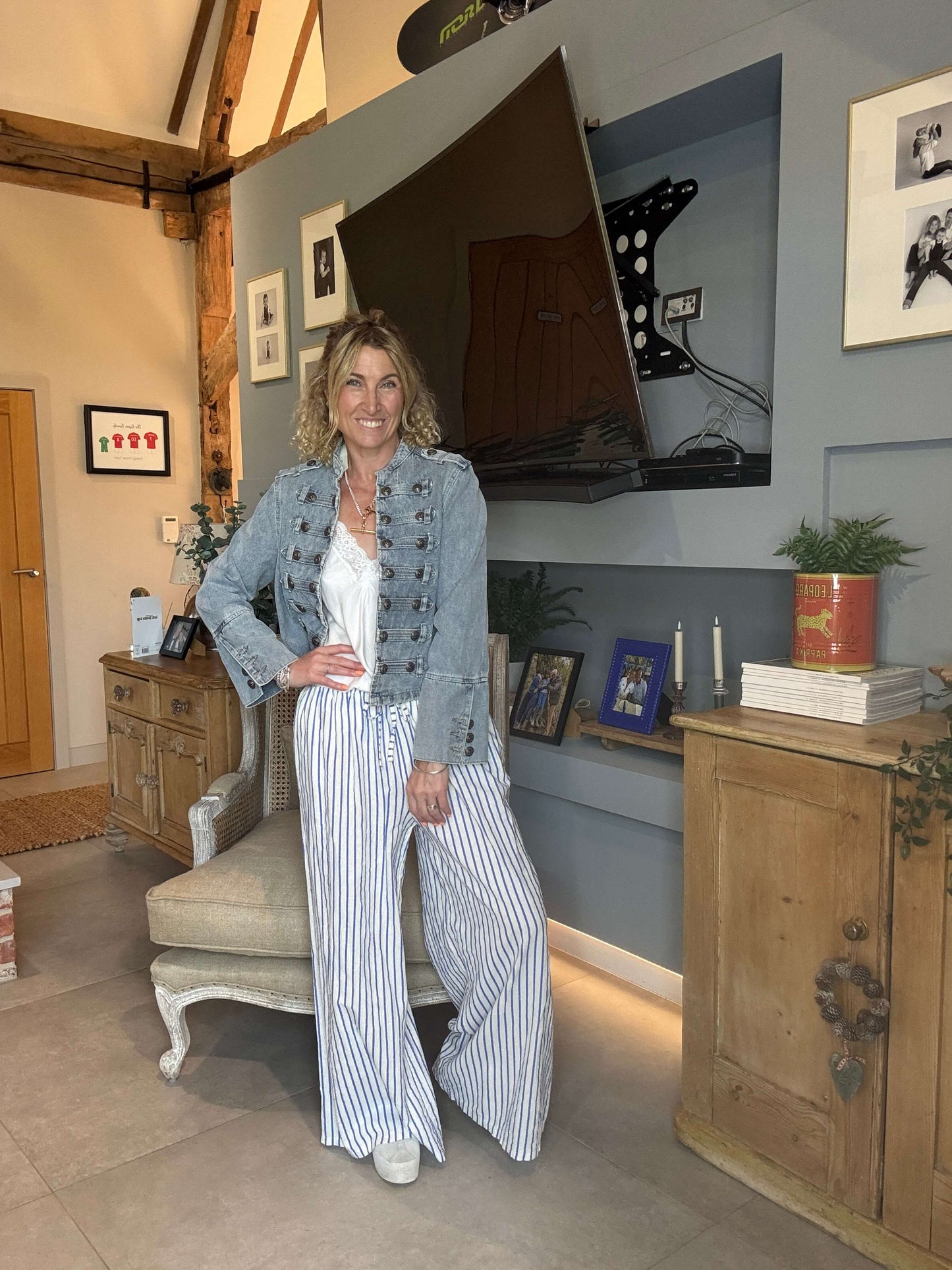 Candy Stripe Linen Trousers | Marine Blue & White